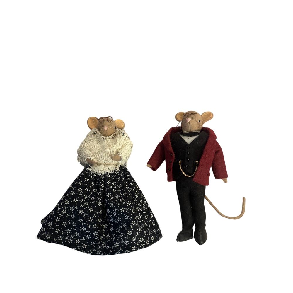 Vintage Set x2 Victorian Mice Mouse Couple Handmade Anthropomorphic Decor